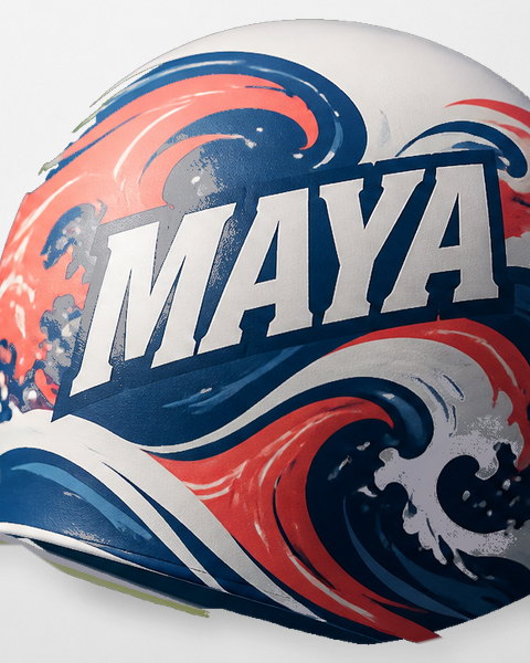Maya name printed on a swim cap