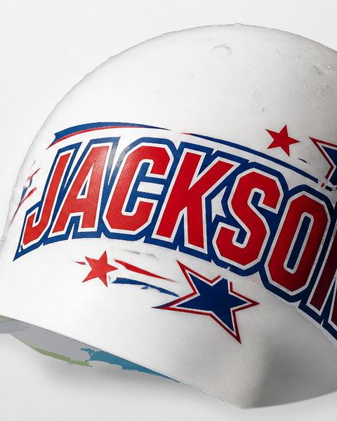 Jackson name printed on a swim cap